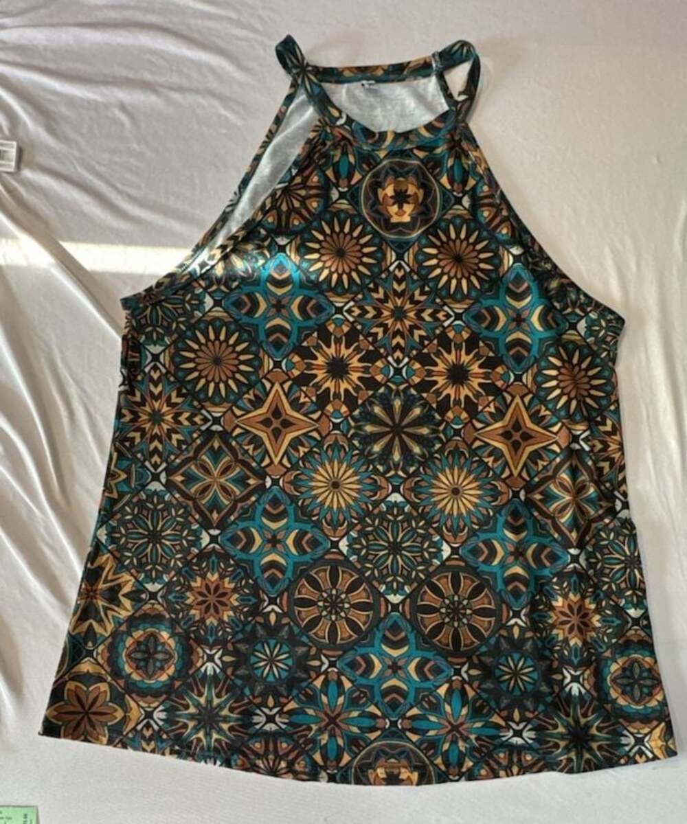 A785 Misslook Women's Sleeveless Halter Top Geometric Tribal Print